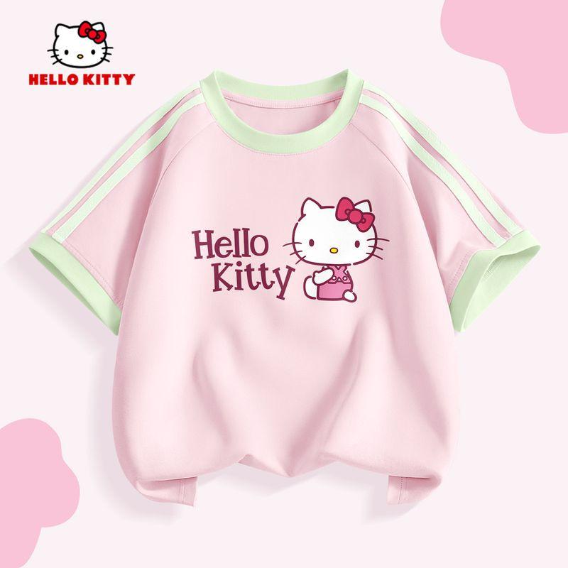 Hello Kitty Girls' Short-Sleeved T-Shirt Summer 2026 New Kidsren's Pink Bottoming Shirt Sweet Girl's Top