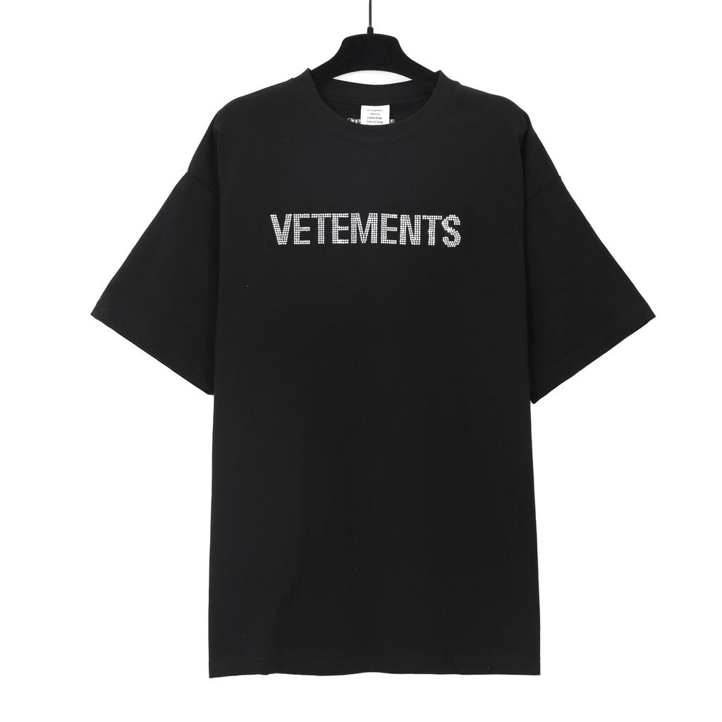 T-shirt in cotone puro a doppia filatura, lavata e invecchiata, con stampa di lettere Vetements, versione alta transfrontaliera, per uomo e donna