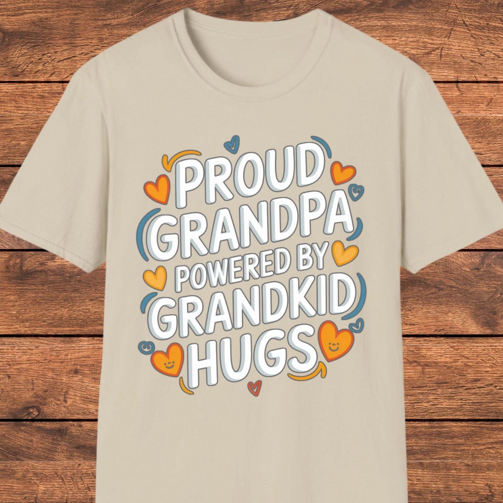 Powered by Grandkid Hugs T- Shirt, Proud Grandpa Gift, Heartfelt Grandpa Shirt 4XL