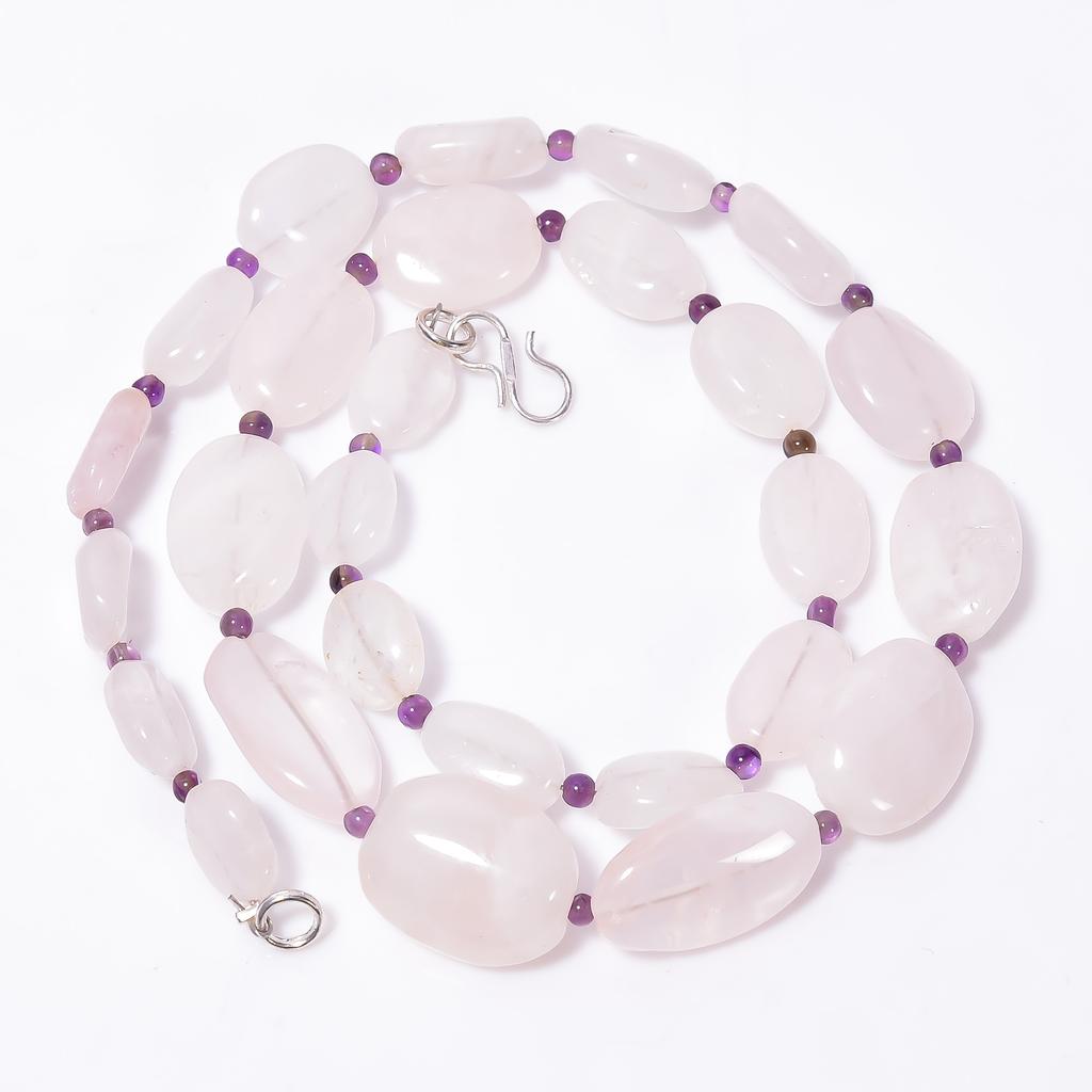 Natural Rose Quartz Amethyst Mix Shape Gemstone Smooth Beads Necklace 4-21mm 18" UB-8672