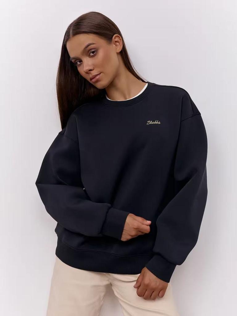 American simple foreign style niche letter printing oversize loose meat cover round neck trendy sweater