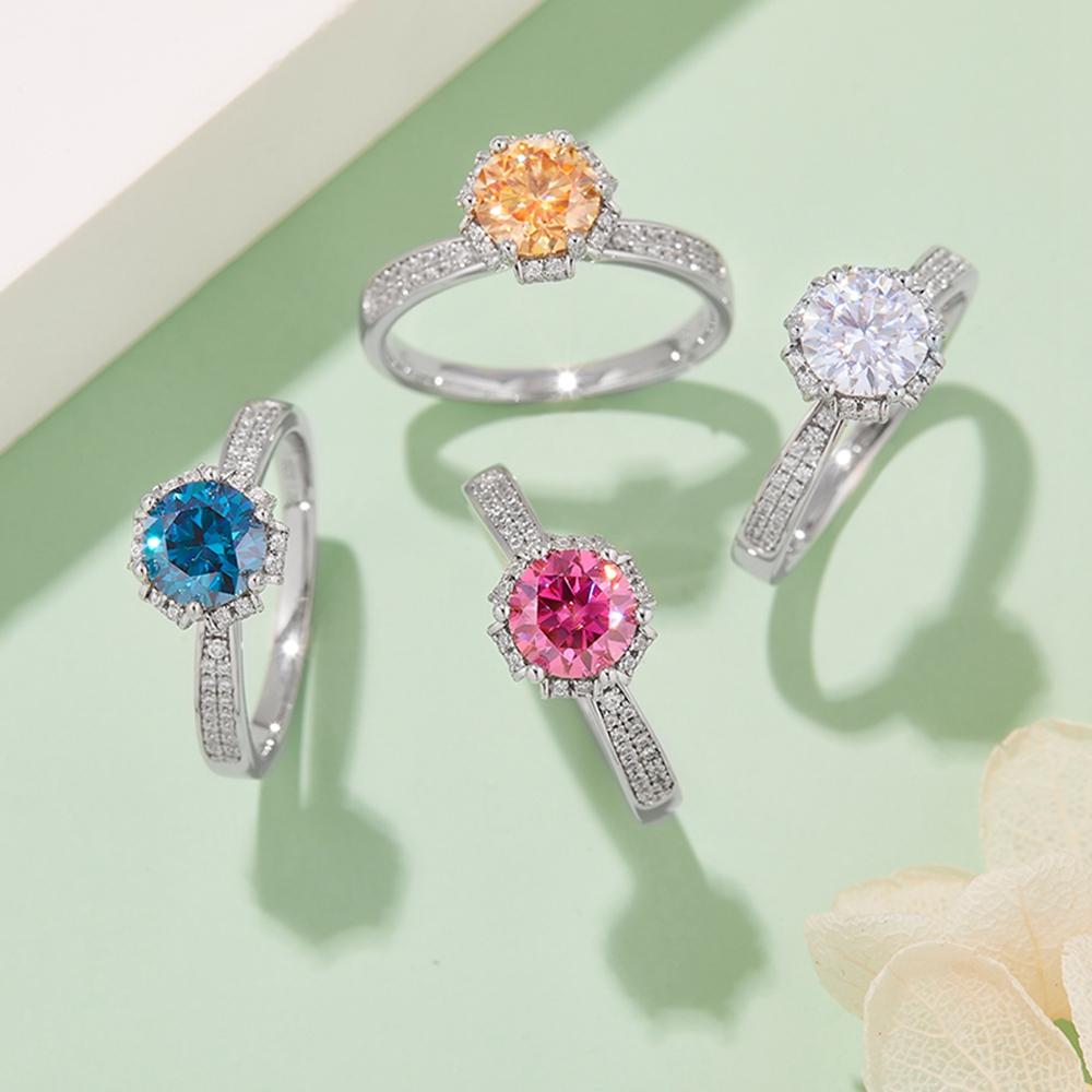 Bague en diamant coloré Moissanite 6.5MM VVS1 18K pour femmes, cadeau de fiançailles de mariage, bijoux en argent Sterling 925