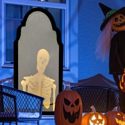 Halloween Ghost Mirror LED Haunted Mirror with Hologram Skeleton for Halloween Party Supplies Indoor Bedroom Kitchen Decor