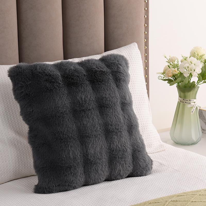 Solid Color Faux Rabbit Fur Plush Cushion: Dual-Use Back Cushion for Sofa, Bedroom Bay Window, or Bedside with Bubble Fleece