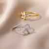 Exquisite Cubic Zircon Flower Rings for Women Men Gold Color Open Adjustable Stainless Steel Ring Wedding Couple Jewelry anillos