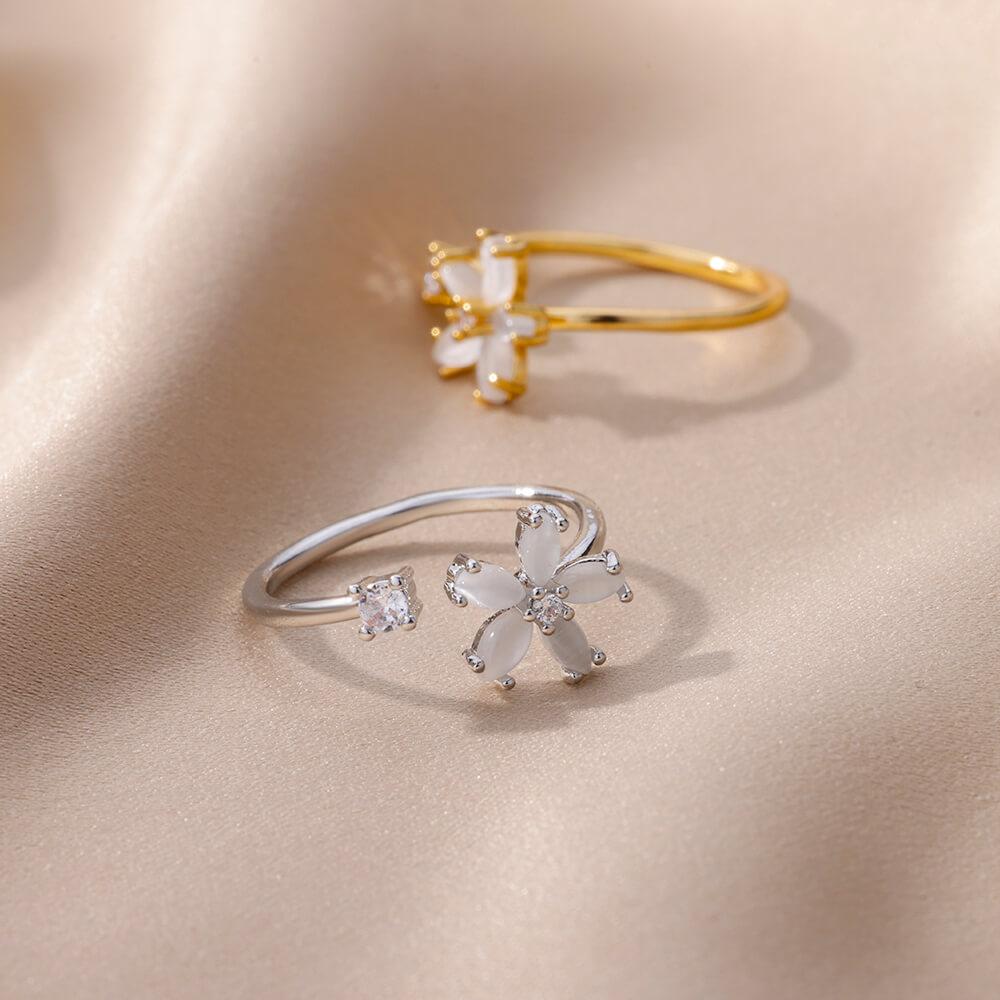 Exquisite Cubic Zircon Flower Rings for Women Men Gold Color Open Adjustable Stainless Steel Ring Wedding Couple Jewelry anillos