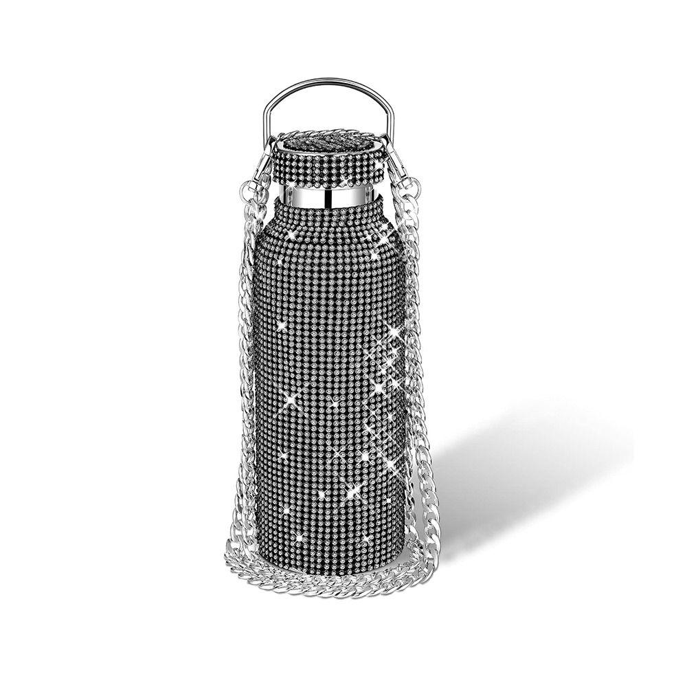 Thermal Rhinestone Water Bottle Stainless Steel Refillable Glitter Tumbler Removable Carrying Strap Chain Vacuum Flask Women