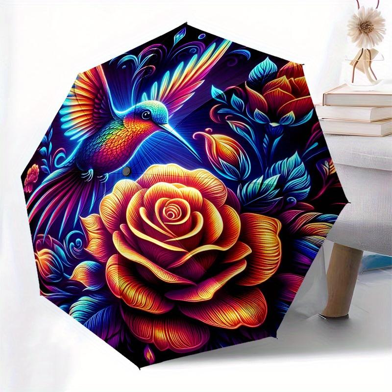 1pc Colorful Hummingbird Floral Illustration Umbrella with Plastic Handle,Suitable for All Seasons Home Travel Outdoor UmbrellaB1642
