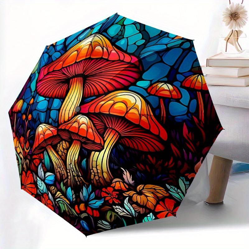 1pc Mushroom Garden Compact Travel Leisure Umbrella, Automatic Folding Lightweight Windproof 8-Bone Reinforced Design, Portable for Backpack