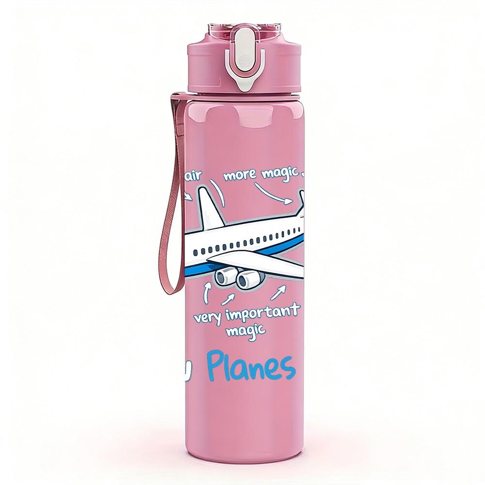 1PC Airplane Wish Planes Fly Slogan Print 750ml Color Plastic Sports Water Bottle Leakproof Flip Straw Lid Suitable for Sports Office Home Use