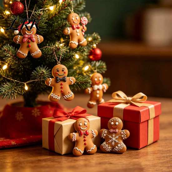 Christmas Fireplace Ornament Set Gingerbread Man Wooden Ornaments, Cute Xmas Tree Vintage Style Holiday Favors Hanging Decoration for Party