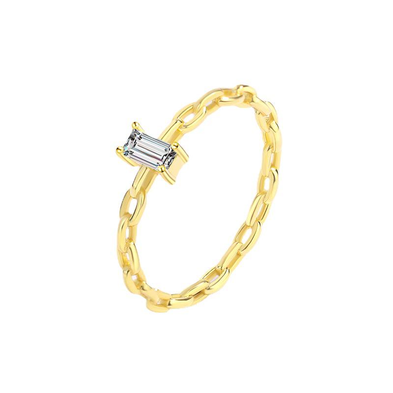 S925 Sterling Silver Square Diamond Chain Ring for Women - Light Luxury, Niche Design, High-End Exquisite Xiaohongshu Tail Ring