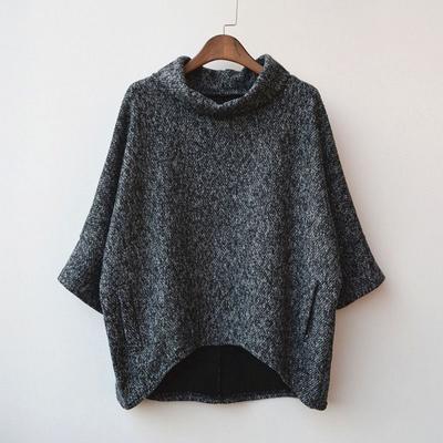 Spring Women's Loose Bat Shirt Jacket Three-quarter Sleeve Pullover Half Turtleneck Knitted Top