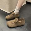 Fashion Suede Front Lace-up Flat Shoes Autumn New Round Toe Deep Mouth Non-slip Wear-resistant Single Shoes