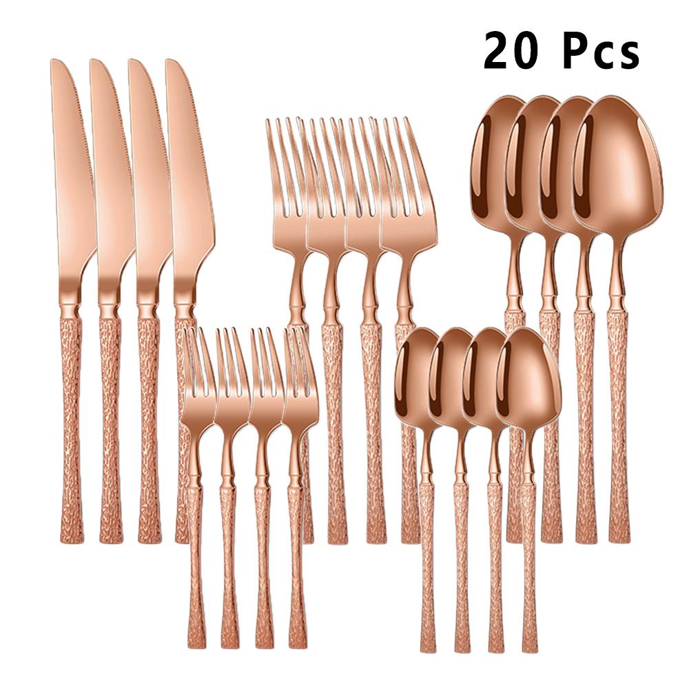 20/30pcs Dinnerware Set Stainless Steel Tableware Hammer Pattern Handle Knife Fork Coffee Spoon Flatware Dishwasher Safe Cutlery