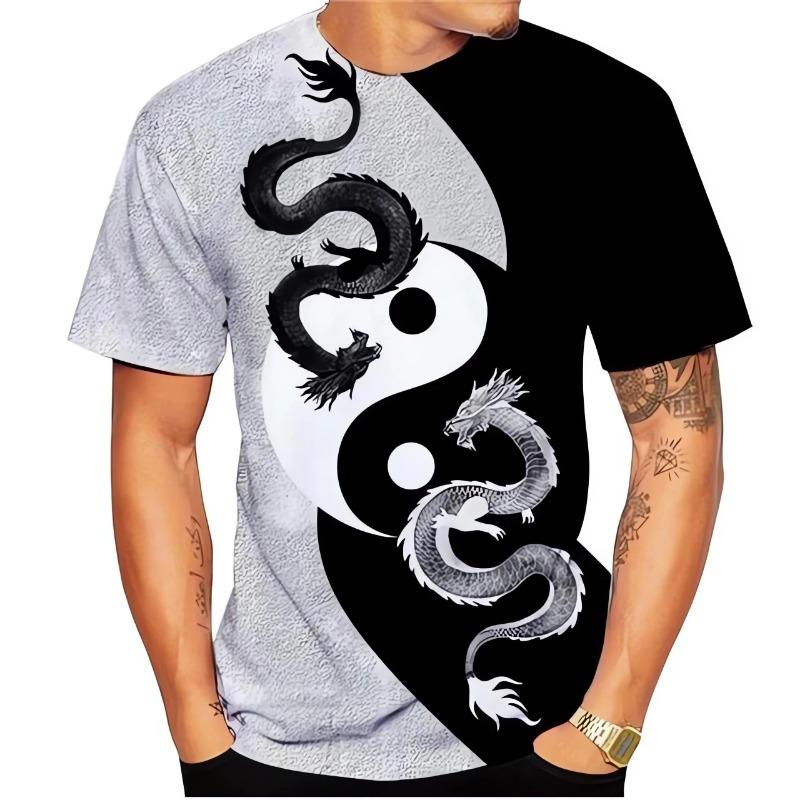 Bagua Taiji Yin Yang Dragon Pattern Men's T Shirt Casual O-neck Loose Short Sleeve Tops Funny 3D Print Tees Fashion Men Clothing