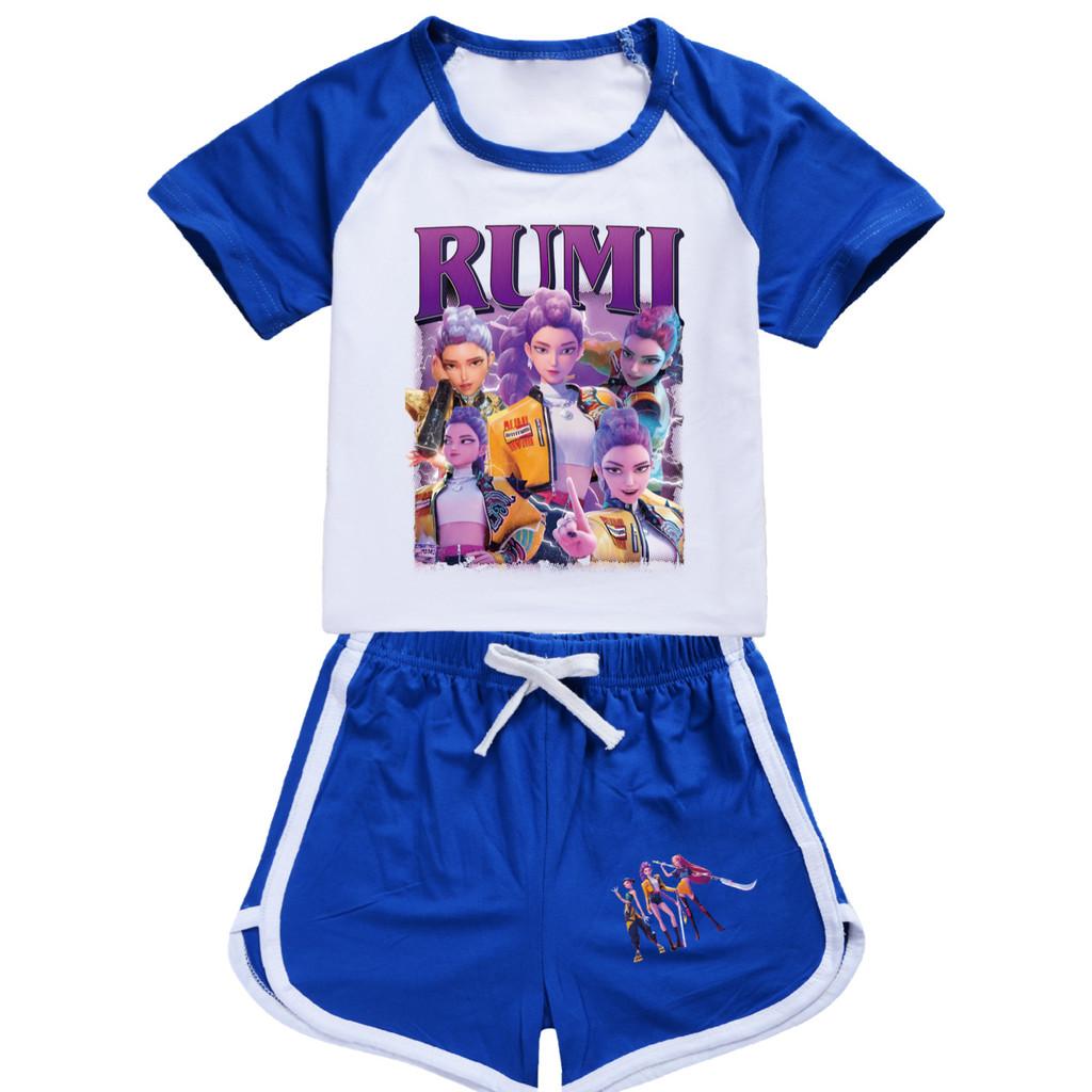 4836 Kids Girls POP Rumi Zoey Mira Print T-shirt Shorts Sport Tracksuit Clothes Set