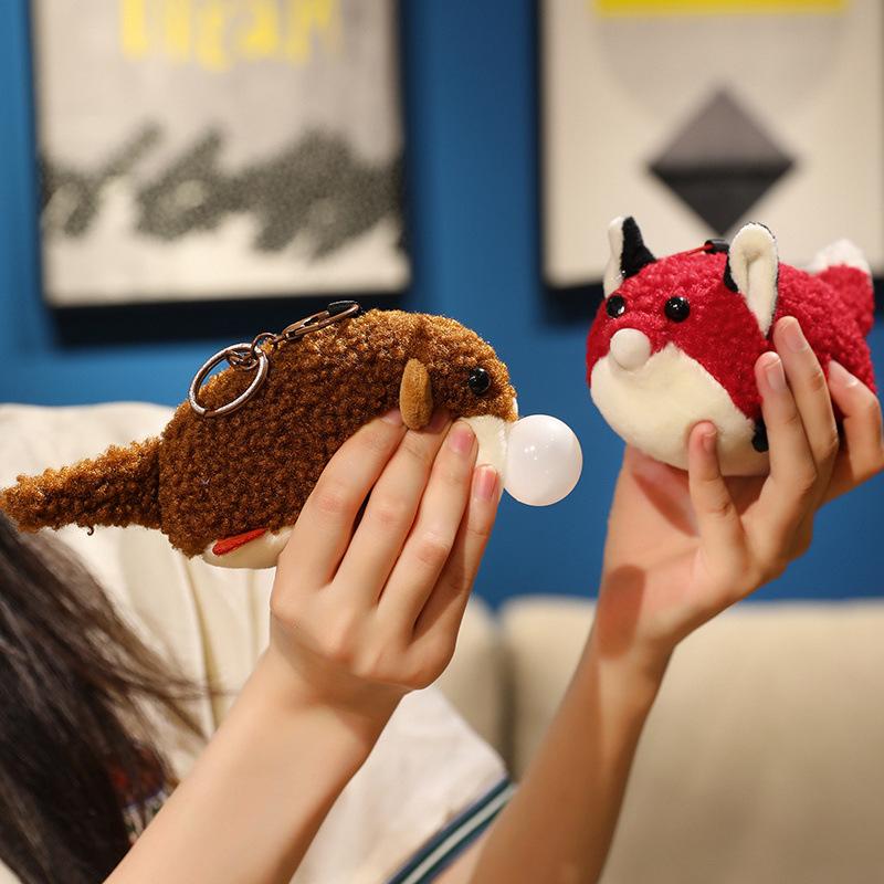 Cartoon Cute Otter Crocodile Bee Spitting Bubbles and Pinching Plush Toy Pendant Doll Bag Hanging Keychain