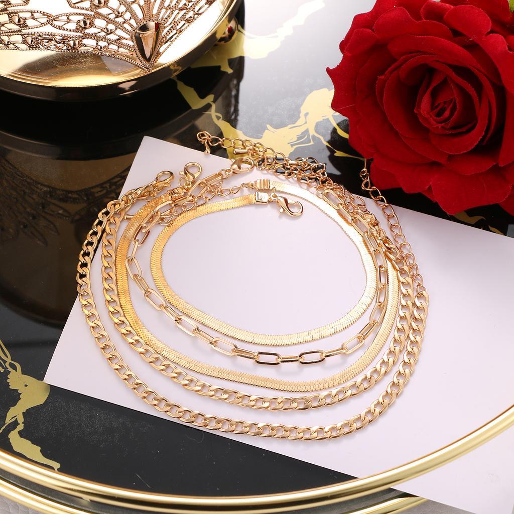 Retro and Exaggerated Multi-layer Metal Chain Bead Chain Anklet Fashion Trend Girl Multi-layer Anklet Temperament Jewelry