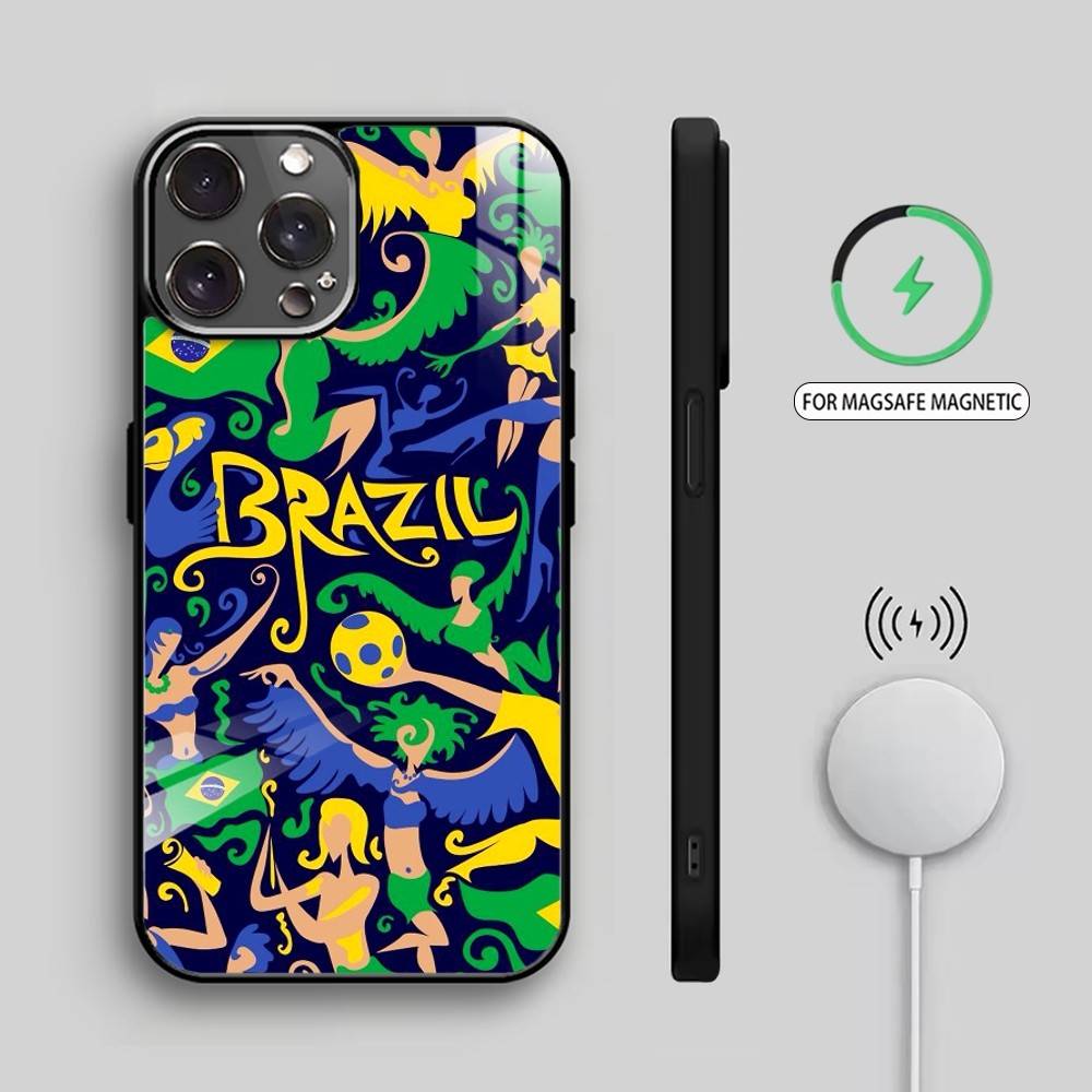 B-Brasilien-Themen-Illustration Handyhülle Für iPhone17,16,15,14,13,12,11 Plus,Pro Max Magnetisch Für Magsafe Kabelloses Laden