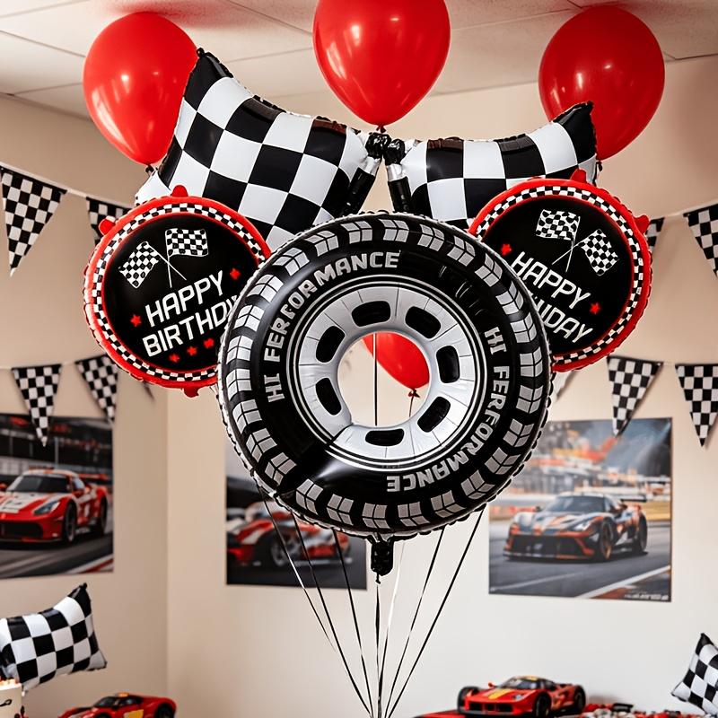 5pcs Racing-themed Balloon Set Including Racing Flag Tire and Red/black Foil Birthday Balloons Birthday Party Decorations