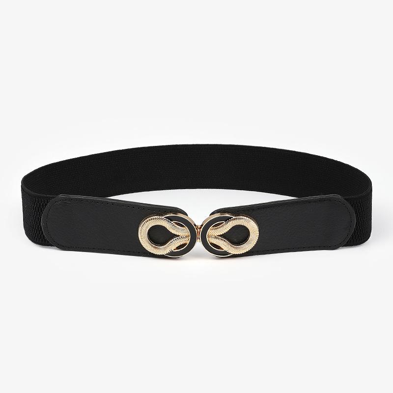 Court Literary And Artistic Retro Engraved Buckle Pin Buckle Women'S Elastic Elastic Braided Wide Waist Seal Belt Women