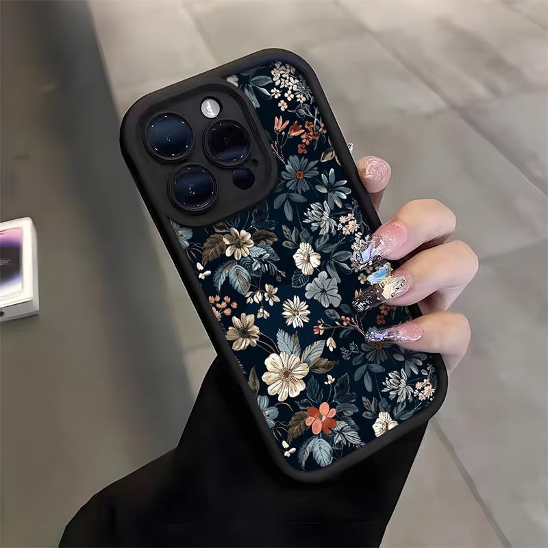 Retro Dark Floral Pattern Phone Case For iPhone 17 16 15 14 13 12 11 Pro Max 17 Air 16E X XR XS 7 8 Plus Shockproof Soft Cover