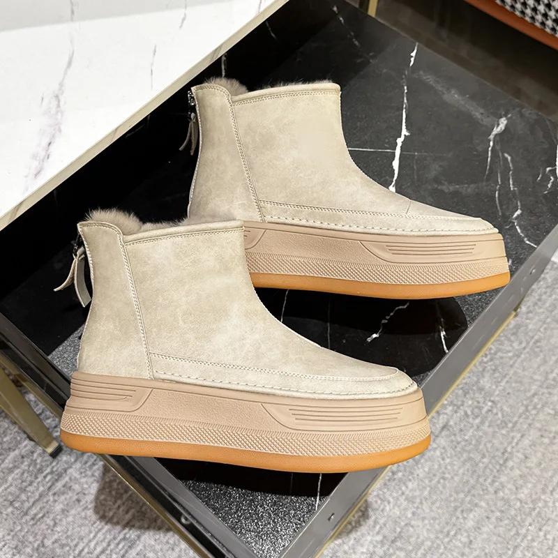 2026 New High Quality Genuine Leather Plush Women's Ankle Boots Winter Warm Wool Women's High-heeled Snow Boots Botas Para Mujer