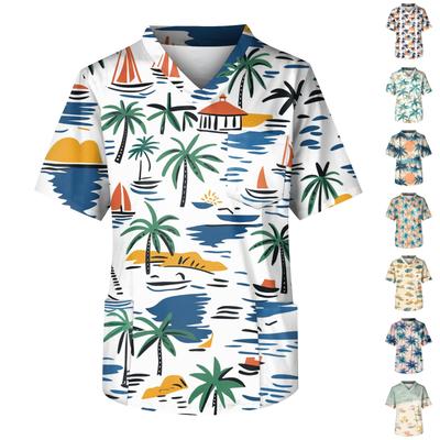 Men's Short Sleeve V-Neck  Print Chest Pocket Care Top