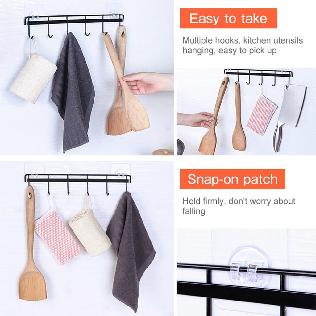 Kitchen Rail Rack Wall-mounted Tableware Hanger Hanger Hook Free Punching Kitchen Tools