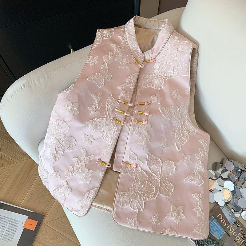 Spring new high-end vest femininity vest top butterfly relief jacquard stand-up collar vest female