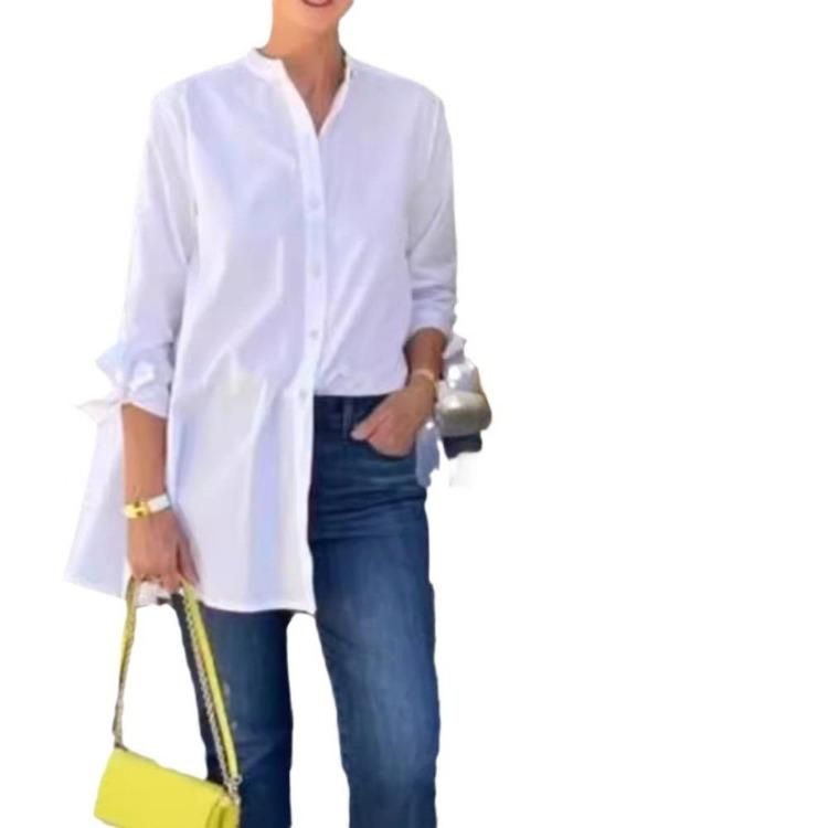 Chemise de bureau pour femme à manches longues Cardigan en coton Boutonnage simple Revers Mode Printemps Automne Professionnel Femme