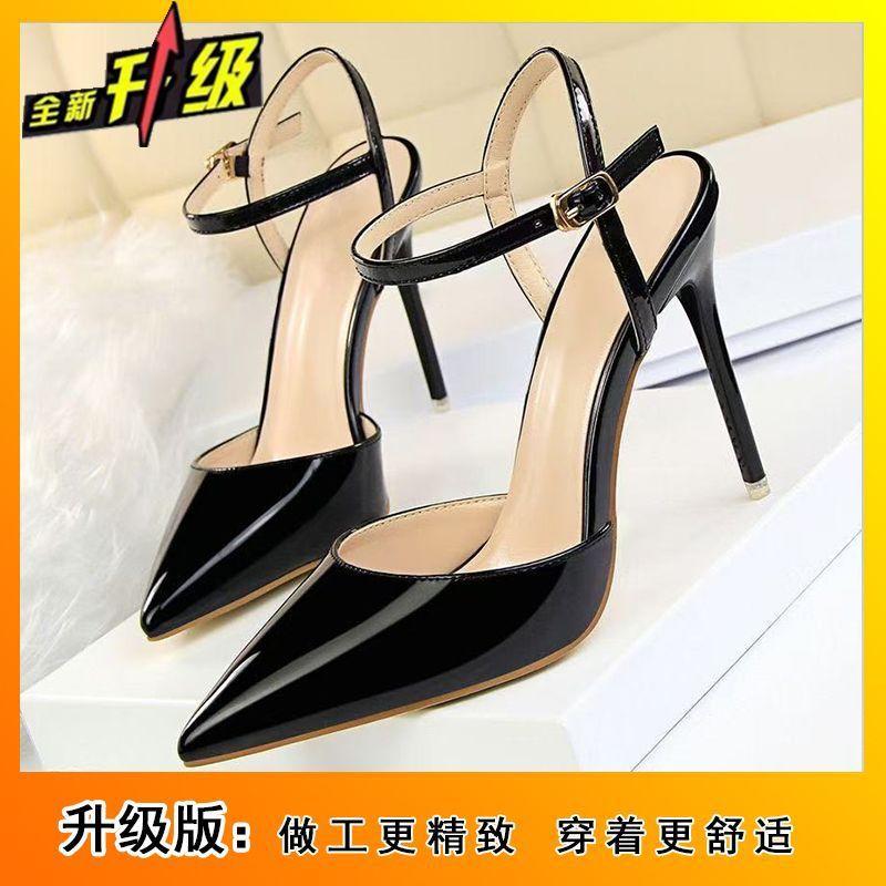 2025 spring and summer bag head word with high-heeled sandals women sexy pointed small man with skirt thin-heeled sandals women