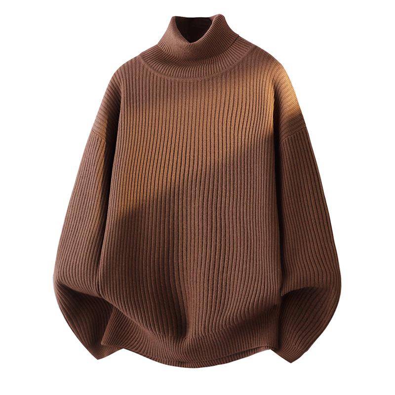 Men's Winter Thickened Turtleneck Sweater - Trendy Solid Color Youth Knitwear with Long Collar
