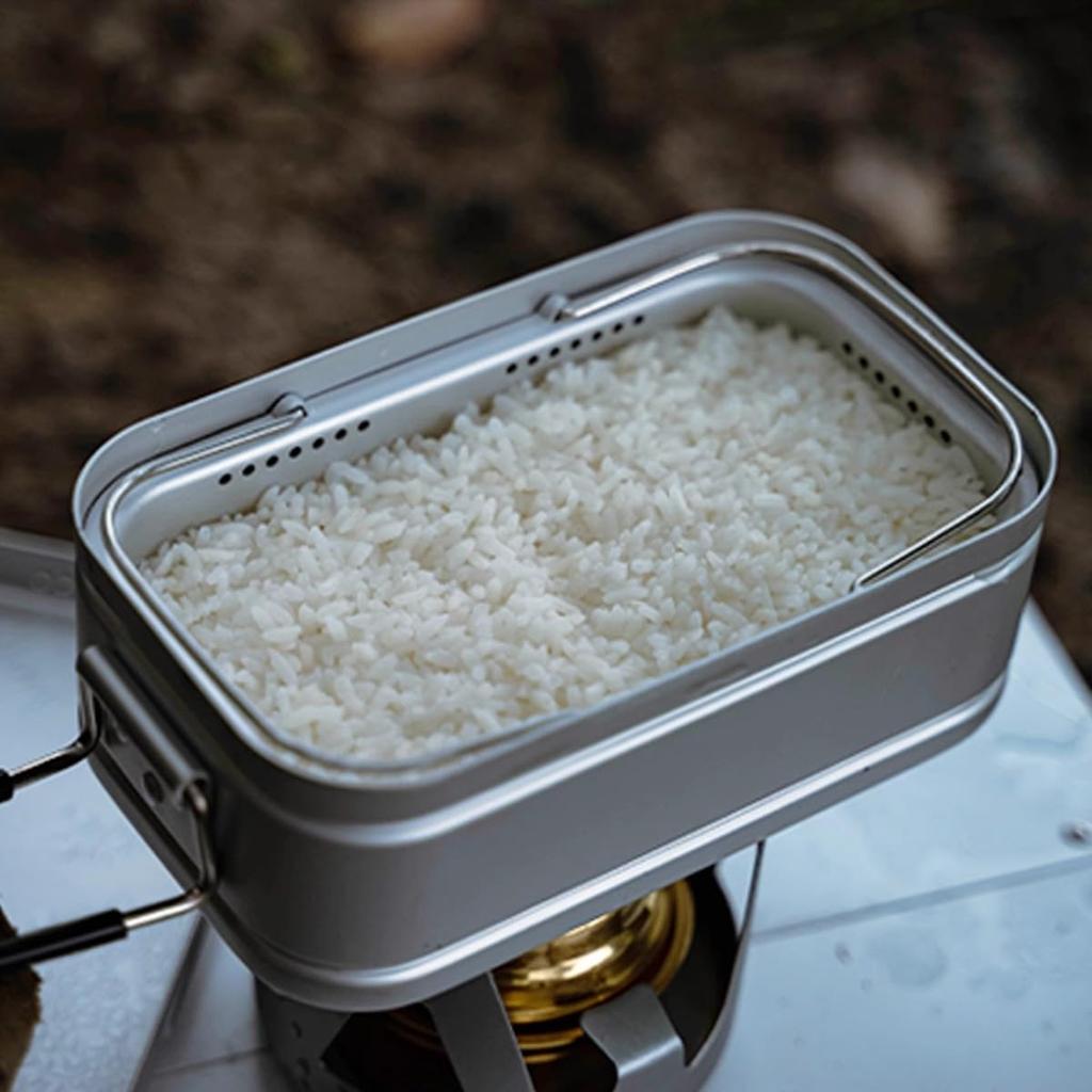 MiliCamp Suzaku Messtin, 2-Layer Steam Cooker, Multi-Purpose Dish Set with Drain and Steam Holes