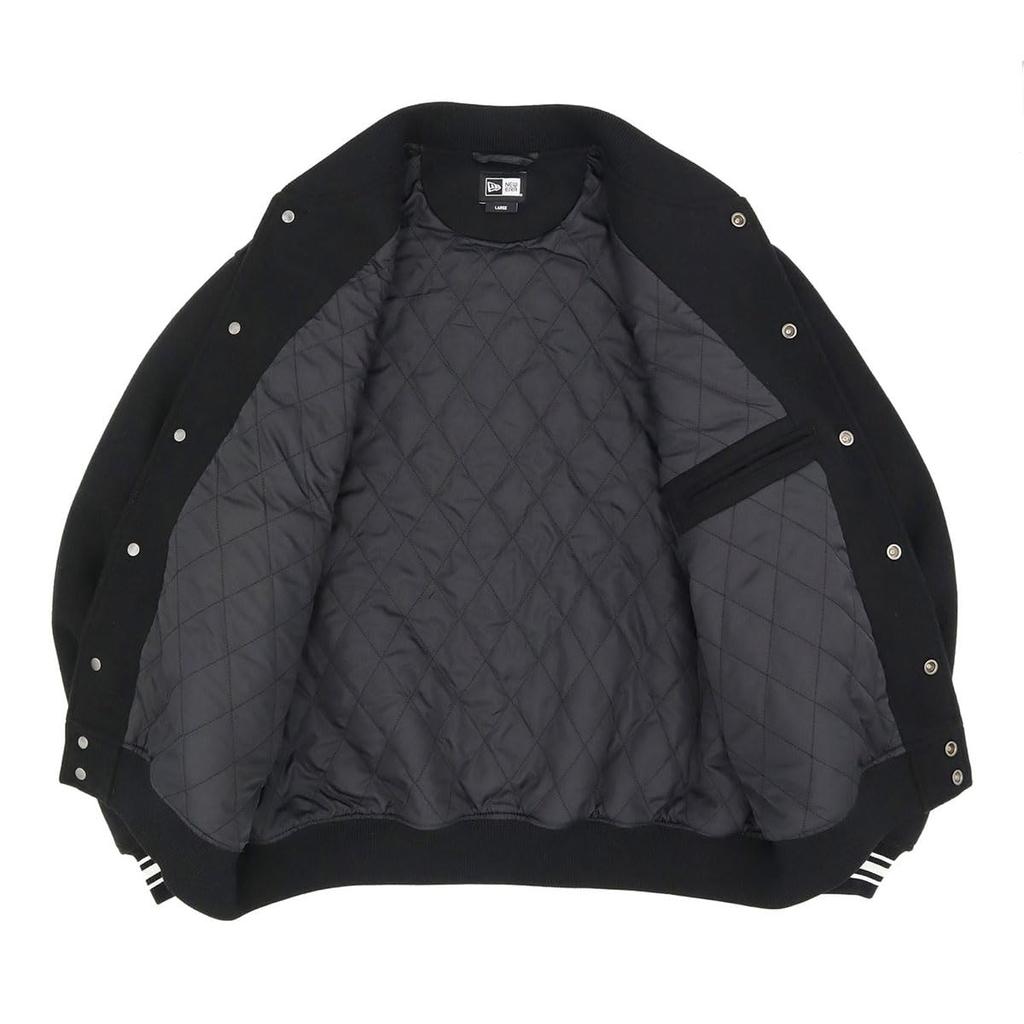 New Era Melton Varsity Jacket Size Box ONSPOTZ and Authentic Stylish Small and Large Sizes Gift Idea (14514616 NER35A6199) Black, L, Logo, Exclusive,