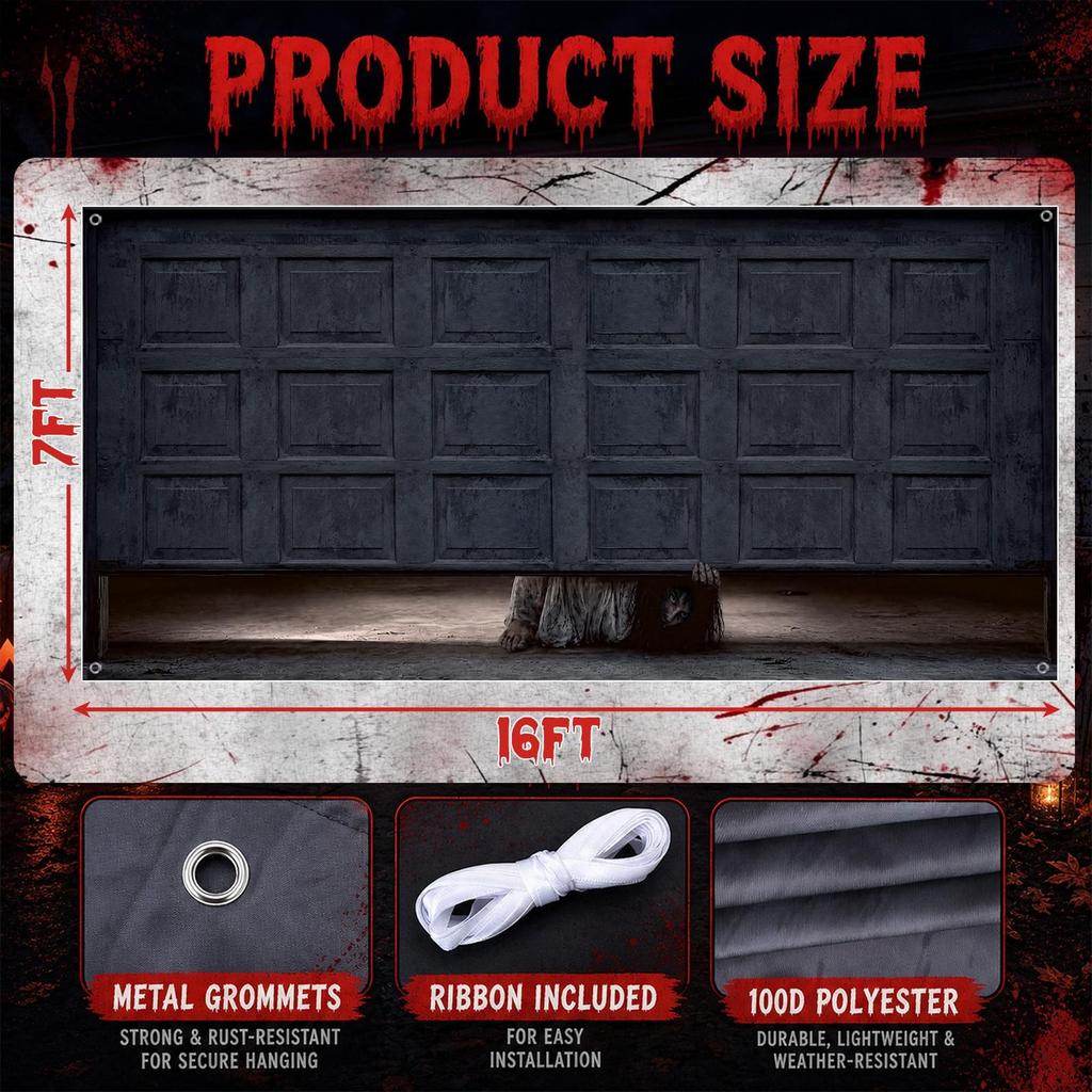 7x16 stop Halloweenský banner na garážová vrata Strašidelná, Hororová postava