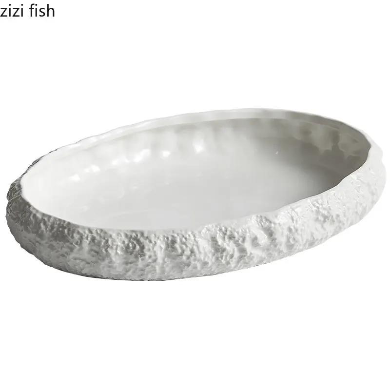 Keramikteller mit Steinmuster Essteller Oval Sushi-Teller Dim Sum-Schale Pastateller Steakteller Dessertschale Tablett
