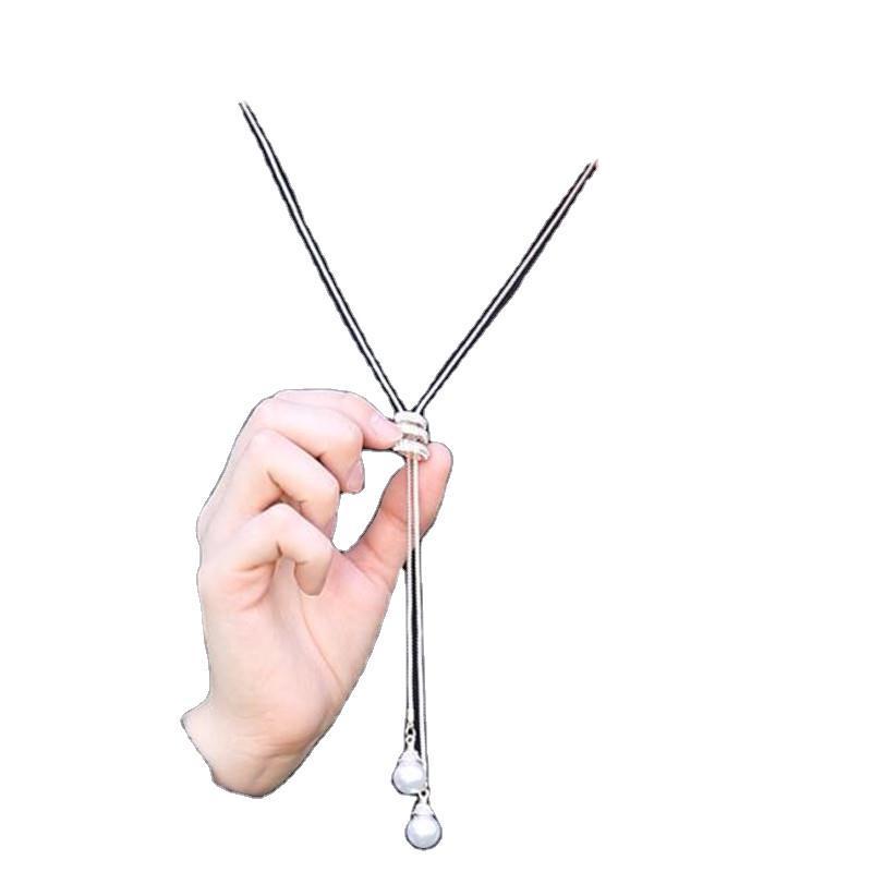 Korean Tassel Sweater Necklace with Faux Pearl Pendant for Women