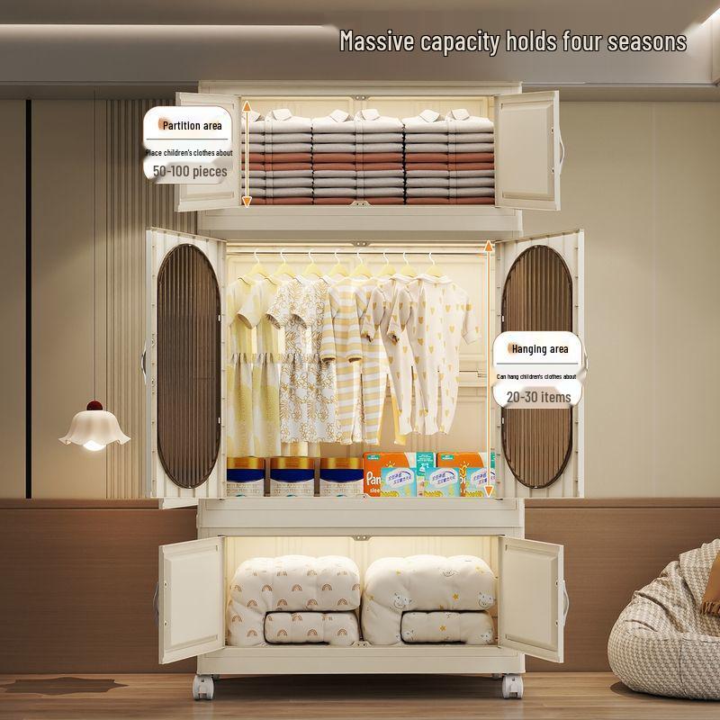 Collapsible Wardrobe with Wheels: Portable Storage for Baby Clothes & Toys.