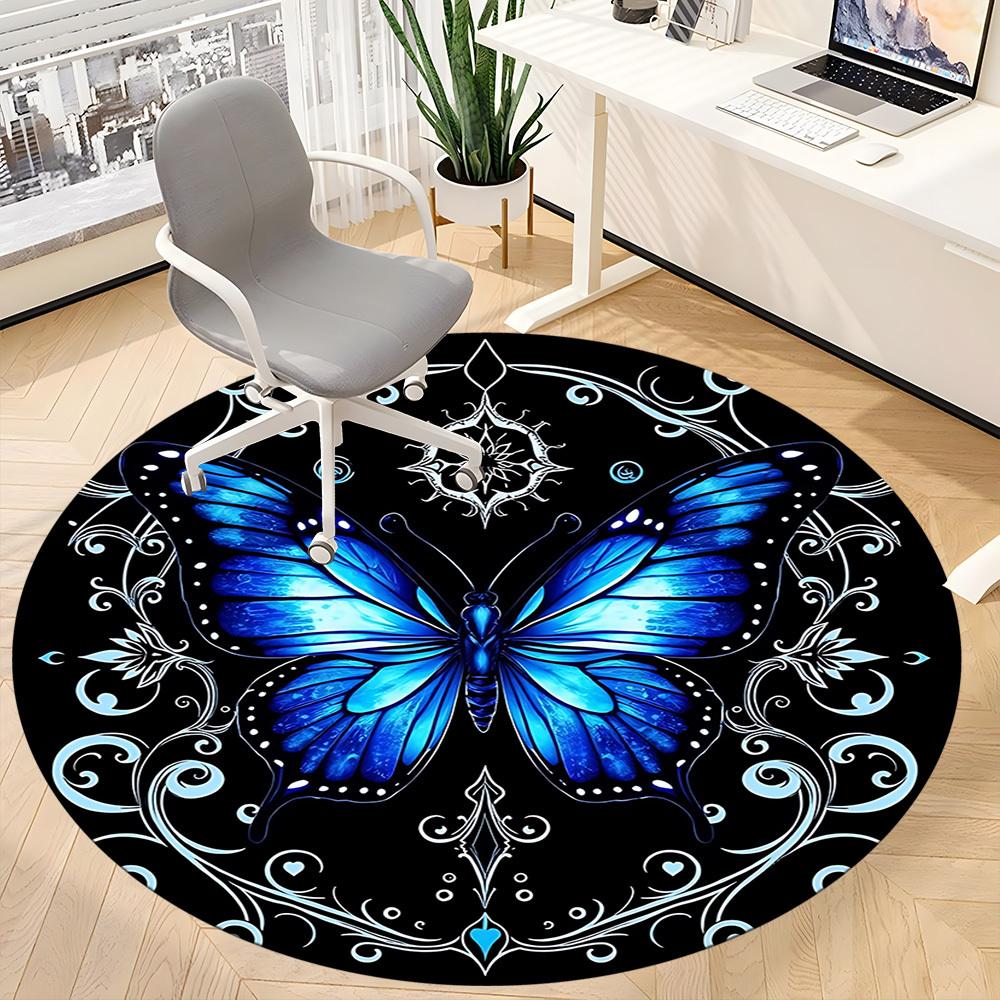 1pc Butterfly Mandala Design Office Round Rug, Carpet for Office, Gaming, Lightweight Round Floor Mat yy260208071