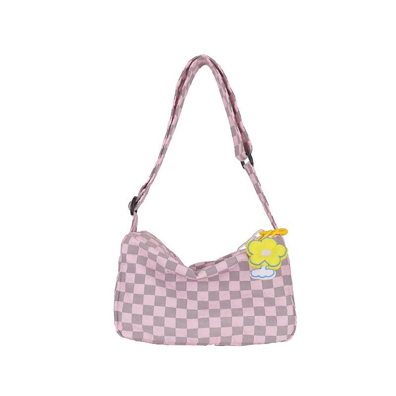 Stylish Gray And Blue Street Fashion Girls Plaid Nylon Messenger Shoulder Bag