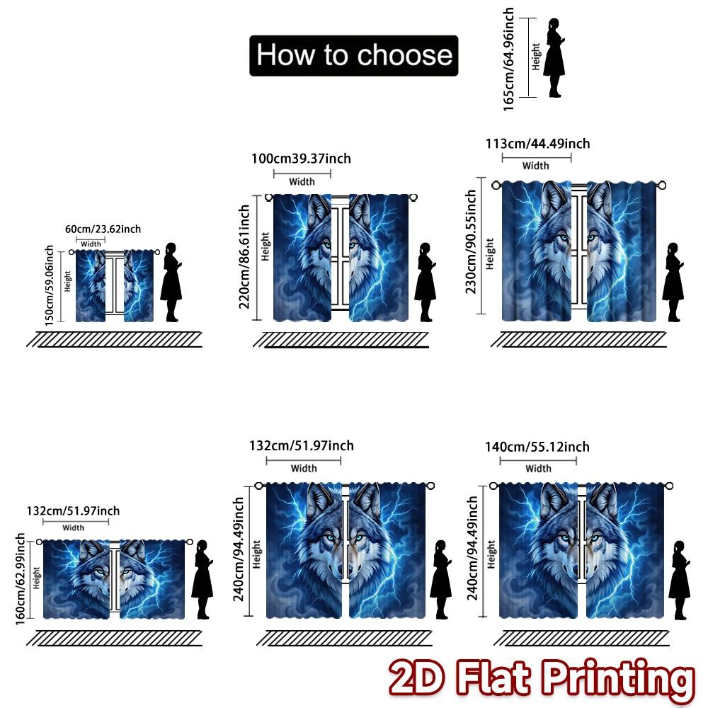 2D FLAT PRINTING 2pcs Curtains (Without Rod) Wolf with Electric Aura Popular Pattern Curtains Polyester Curtains Valentine's Day