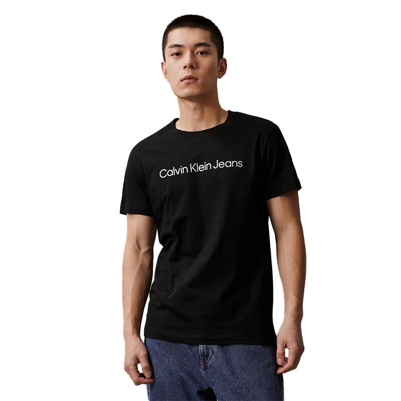 Calvin Klein Classic Letter Print Breathable Short Sleeve T-Shirt Unisex Tops Black J323261BEH