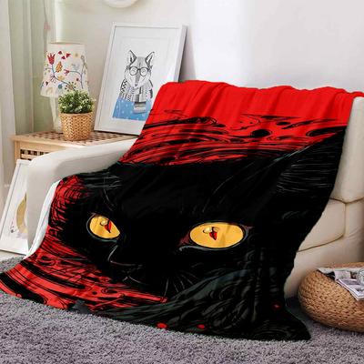 1pc Black Cat Soft Warm Throw Blanket Nap Blanket For Couch Sofa Office Bed Camping Travel,Comfortable