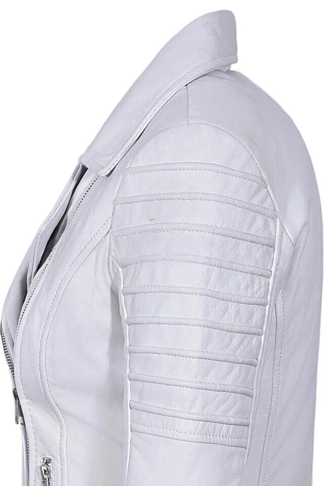 White Leather Lambskin Women Jacket Handmade Stylish Casual Motorcycle Fancy