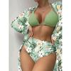 2025 European & American High-Waisted Bikini Set with Long-Sleeved Cover-Up