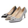 New Sunflower Rhinestone Pointed Thin Heel High Heels Large Size Sexy Single Shoes Banquet Etiquette Catwalk