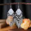 Fashion Vintage Bohemian Leaf Tassel Drop Dangle Earrings For Women Enamel Rhombus Geometric Beads Handmade Boho Earring Zircon