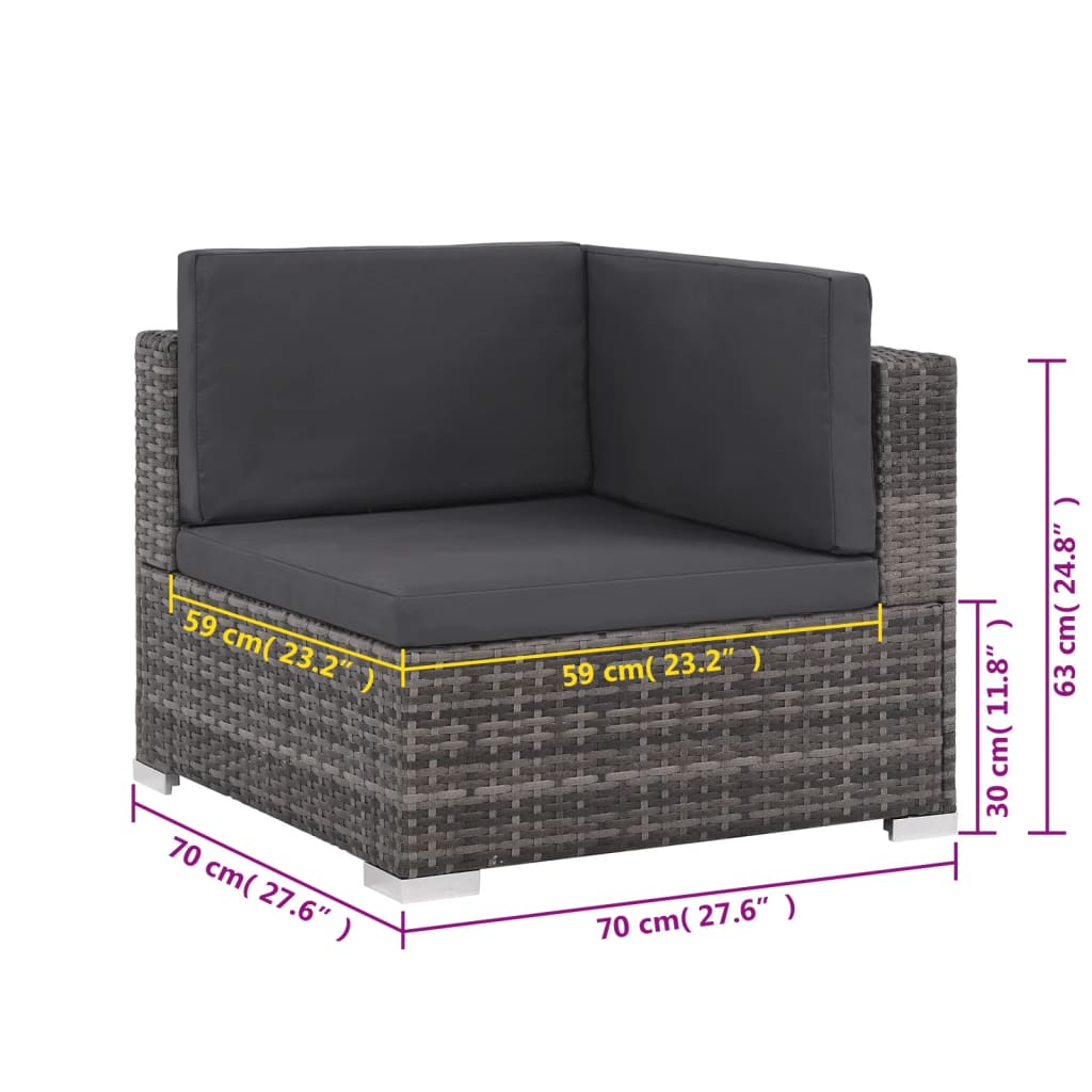 6 Piece Garden Lounge Set with Cushions Poly Rattan Grey